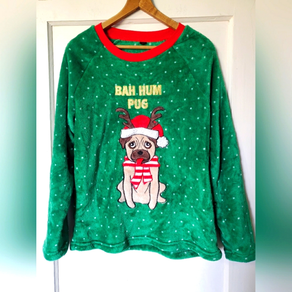 Bah Hum Pug Jingle Bell Polka Dot Ugly Christmas Sweater 🐾🐶❄🎄